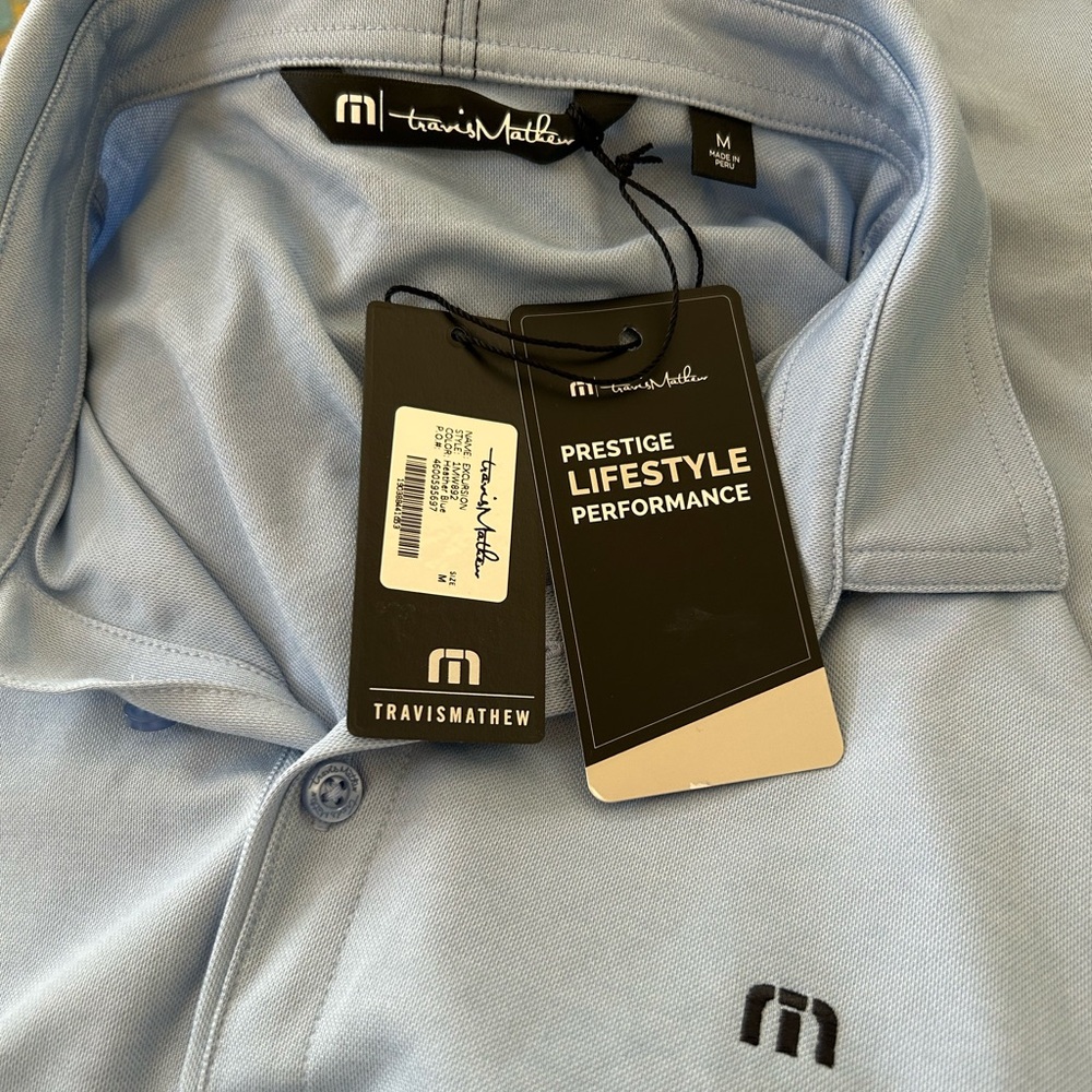 Travis Mathew NWT Excursion Blue Polo Shirt Medium Short Sleeve Golf - Picture 4 of 5